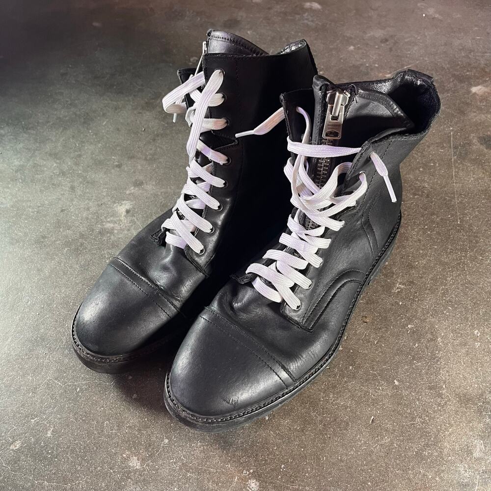 mens black leather all saints boots white laces